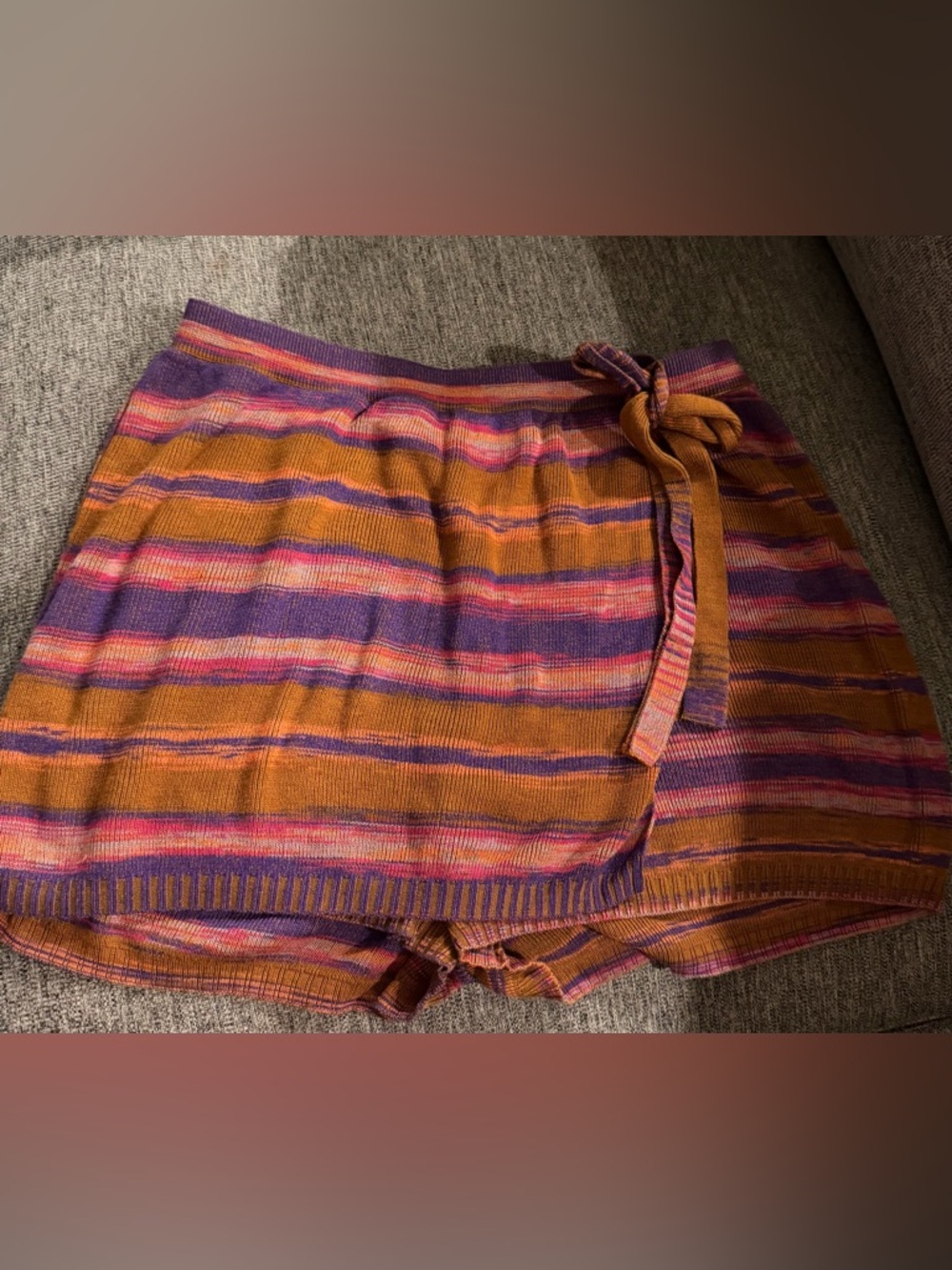 Free people Striped Knit Mini Skirt with Tie Waist - Purple & Orange